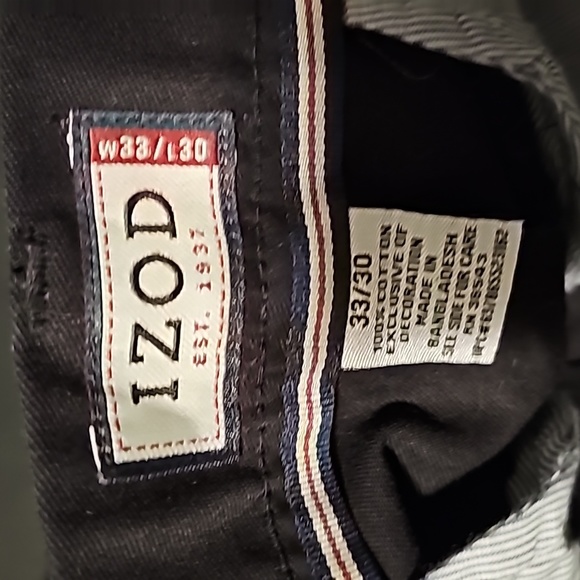 IZOD Wrinkle Resistant Heritage Chino Mens Double Pleated Navy Blue NWT 33Wx30L - Picture 10 of 13